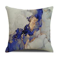 Modern Marble Texture Cushion Navy Blue Gold Cushion Cover Linen Geometric Cushion Home 45 * 45Cm (excluding pillow core)