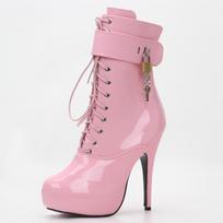 Sexy Single Boots Lace-Up 15Cm High Thin Heel 4Cm Platform Ankle Short Boots Unisex Plus Size Padlocks Boots 41