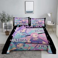 Huntrix, Rumi, Mira D-Demon Hunters K-pop Paklodės komplektas 3D spausdinta plokščia paklodė su užvalkalu patalynei Karaliaus Karalienės dydžio 110X230cm(2Pcs) gray