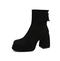 2026 Women's Fashion High-heeled Boots Winter New British Style Soft Sole Anti-slippery Versatile Keep Warm Leather Shoes 34