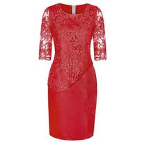Lace Patchwork Fake Two Piece Plus Size Midi Dress Half Sleeve Elegant Party Dress Comfortable Lightweight Slimming Flattering Fit S
