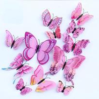 12PCs Fridge Magnets Butterfly Vibrant Color Double-layered Butterfly Wall Stickers Art Deco Crafts For Home Party Decorations
