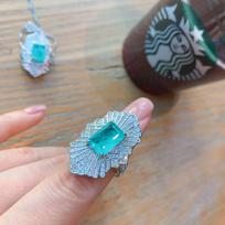 Wind Simulation Paraiba Ring Necklace Jewelry Set Creative Full Diamond Luxury Set Main Stone 8 * 12