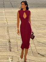 European & American Women's 2026 Autumn/Winter Sexy Midi Bodycon Dress with Back Zipper Small