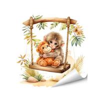 Monkey Window Decal Cute Baby Monkey PVC Sticker Reusable Static Glass Decals for Living Room Home Decor E