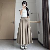 Ice silk skirt women's summer new high-waisted A-word long skirt small man pendant pleated skirt Yamamoto skirt S【 40-50kg 】