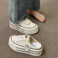 Summer Thick Soles Increase Slippers Trend All Lazy People A Slip-on Half Drag  Casual Canvas Shoes Women 36
