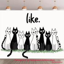 2D Hand Drawn Striped Tail Kitty Living Room Background Cloth 47.2x31.5inch/120*80cm