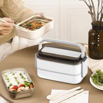 Dvigubo sluoksnio bento dėžutė 316 nerūdijančio plieno skyreliai Nešiojama pietų dėžutė su stalo įrankiais darbui, mokyklai, biurui 1400 ml Balta beige