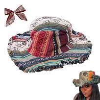 Women's Patchwork Hat with Pocket - Design, Random Multicolor Top Print One Size