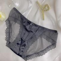 French Lace Retro Satin Low-Waist Mesh Panties for Women L (85-125 jin) pilka spalva