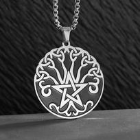 Witch Trinity Tree of Life Five-pointed Star Pendant Ladies Mens Stainless Steel Star Necklace