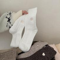 Winter Thickened Wool Mid-calf Socks, Heart-embroidered Pile Women's Socks, Double-needle Wool Socks 1 pair
