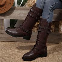 Women Ankle Boots Autumn Winter Knee High Boots Women Buckle Zipper Flat Long Plus Size Comfortable Shoes Women Botas De Mujer 35