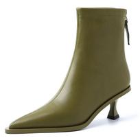 Fashion New Pointed 5.5cm Slim Heel Cowhide Back Zipper Short Boots European American Slimming Ladies' Temperament Ankle Boot Sizes34-43 35