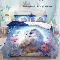Owl 3D Digital Printing Three-Piece Set Skin-Friendly Breathable Quilt Cover Dormitory Bedding 135 * 200cm 50 * 80cm * 1 two-piece set