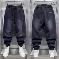 Vyriški harem stiliaus džinsai japoniško Harajuku baggy hip hop gatvės stiliaus juodi korėjietiški gatvės kelnės Y2k mada džinsiniai keliai S juoda