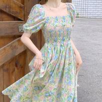 Summer 2026 Forest-Style Floral Midi Dress: Slim-Fitting, Waist-Cinching, Gentle Temperament, Belly-Concealing for Women S (Recommended 80-95 kg)