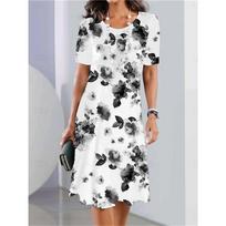 Women's Elegant Woman Clothes Evening Midi Dress Crew Neck Short Sleeve Casual Dress Shift DressFemale Clothing Casual Floral S