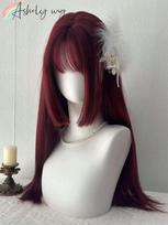Ashely Cosplay Burgundy Long Straight Wig with Bangs 24 Inch Red Synthetic Wigs for Women Fashion Daily Party Wigs Lolita Wig (Red,24inches&1pc)