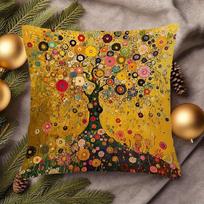 1Pc Gustav Klimt Inspires Tree Life And Floral Pillowcase - Golden Leaf Background, Vivid Single-Sided Printing, Zipper Closed Peach skin 18*18(CM)-1Pcs orange