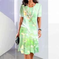 women 3d print short sleeve midi dress plus size holiday beach dresses S