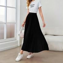 2025 Elegant European & American Midi Pleated Umbrella Skirt for Women - Polyester S