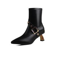 Fashion Elegant Modern Boots Women 2024 Ankle Women's Boots Metal Decoration Pointed Toe Shoes Female Thin Heels Side Zip Shoes Women 35