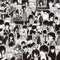 Grandininio pjūklo žmogus Anime planuoklio lipdukai - Denji, Power, Makima, Juodai baltas dienoraščio rinkinys gray