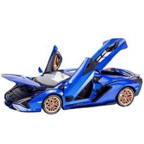 1/18 Lamborghini SIAN FKP37 Car Model Alloy Diecast Boys Toy Supercar High Simulation 4 Door Opened Collections Kids Toy mėlyna