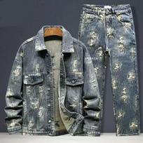 Spring Autumn American Denim Coats Set Classic  Retro Cowboy Jeans Trendy Two-Piece Sets Versatile Outerwear Casual Jacket S