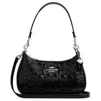 Coach Teri 25 Klasikinis logotipas Signature Patentuota oda ir lygios odos Crossbody Pečių krepšys Vidutinio dydžio Moteriški krepšiai Sidabrinis Juodas CDY98-SVBK Basic Set (Bag+Dust Bag)