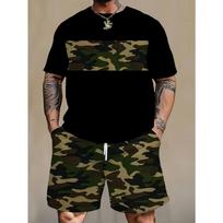Camouflage men's short-sleeved short pants set S