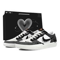 Nike SB Force 58 Cushioning Abrasion Resistant Low top Skateboard Shoes Men's Black White DV5477-012(Team1324-LD) 42