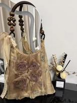 Vintage Plant-Dyed Rose Pleated Tote Bag