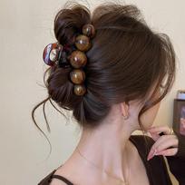 Fashion Gradient Beaded Hair Claw 11cm Retro Hair Clip Geometric Plastic Hairpin Daily Use