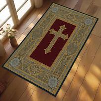 Vintage Brown Floral Cross Prayer Rug, Classic Christian Home Decor with Roses & Daisies, Non-Slip Religious Mat Bedroom Decor 40cm x 60cm