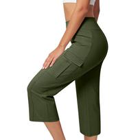 Women’s High Waist Wide Leg Cropped Pants with Pockets Stretch Fabric Casual Capris for Daily Wear S