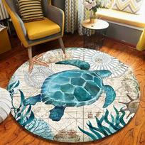 Watercolor Seahorse Nautical Theme Round Area Rug Vintage Marine Style Soft Floor Mat for Living Rooms Coastal Home Decor Diameter 60cm