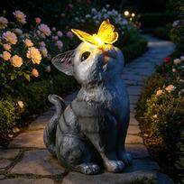 Solar Garden Lamp - Cat & Butterfly Resin Ornament, Outdoor Landscape Decoration