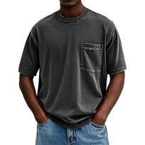 Men's Casual Loose Fit T-Shirt with Pocket, Short Sleeve, Soft Cotton, Comfortable Everyday Wear, Purple XXL