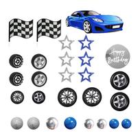 Racing Car Cake Toppers Decoration Foam Plastic Ball Birthday Topper Set for Boy Kid Party Favor mėlyna