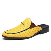 Men's Baotou Half Slippers Summer Hollow Out Breathable Casual Sandal Patent Leather Mules Slippers for Men Business Half Slides 39