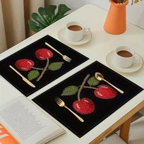 2/4pcs Suige Home Washable Polyester Placemats - Vibrant Cherry and Green Leaf Design, Rectangular Table Mats for Kitchen and Dining Decor, Machine 2PCS