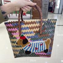 Dachshund Rattan Handbag: Handmade Woven Tote for Vegetables, Lunch, Souvenirs & Sundries