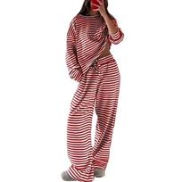 Women's Striped Long-Sleeve Top & High-Waisted Pants Fashion Casual Set XXL