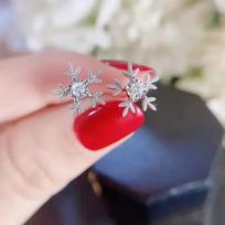 High End Luxury Full Diamond Zircon Snowflake Earrings Wedding Party Bride'S Ear Jewelry New Western-Style  Headwear