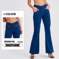 Women's High-Waisted Stretch Knit Denim Flare Pants with Pockets Extra Large