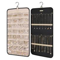 Hanging-Jewelry Organizer Storage Roll with Hanger Metal Hooks Jewelry Holder for Earring Necklace Hanger Storage Pouch S