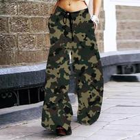 Women's Fashion Retro Casual Loose Drawstring Wide Leg Printed Sweatpants With Pockets XXL